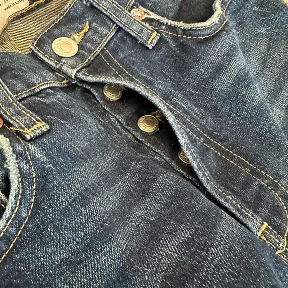 We The Free Free People Dark Wash Jeans Distressed Raw Chewed Hem Size 27 - Picture 12 of 12